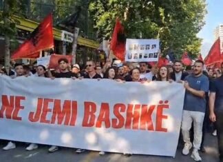 ‘Ne jemi bashkë’! Protesta për gjuhën shqipe, Tirana mbështet studentët shqiptarë në Shkup. Video